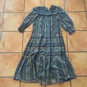 Doen Blue Pattern Long Sleeve Dress